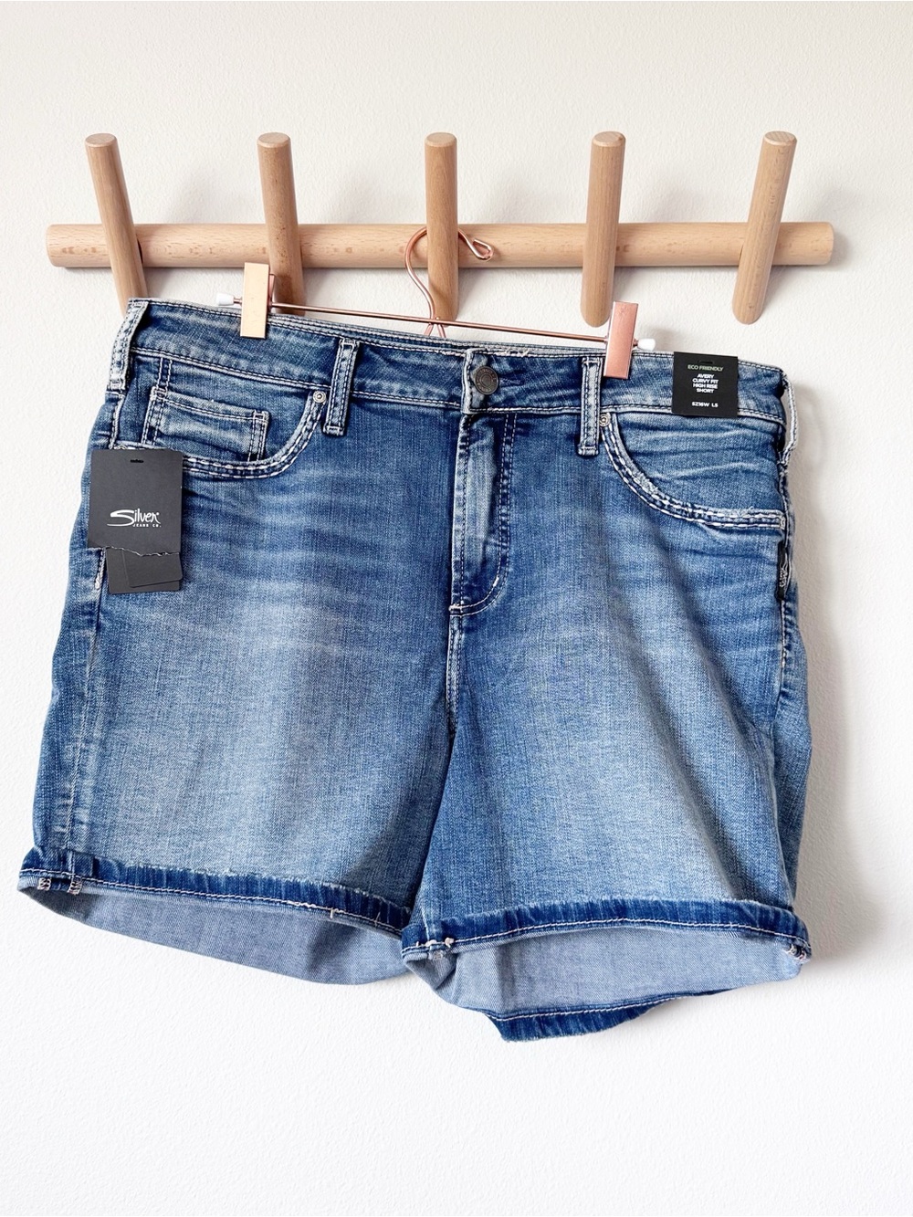 Silver Jeans Medium Blue Denim Roll-Cuff Jean Shorts
